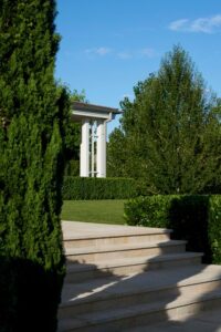 Golden Sands Granite Paving in picturesque country garden.